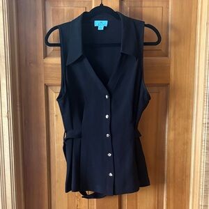CeCe Black Sleeveless Blouse with Button Detail